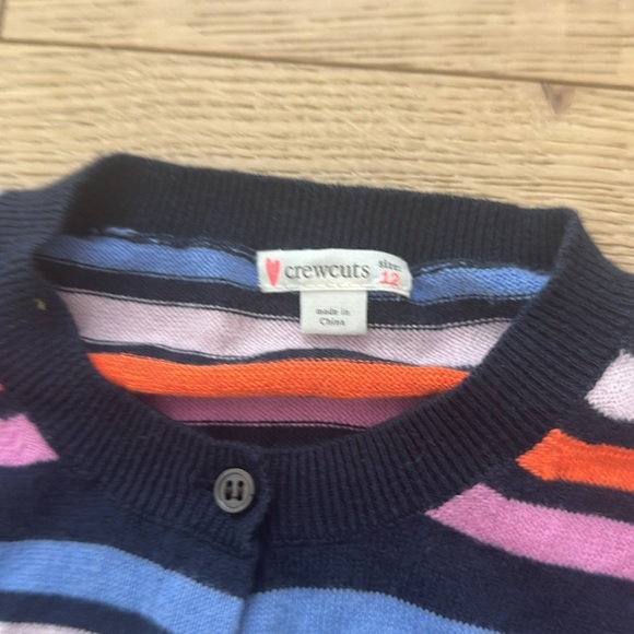 Crewcuts Striped Ruffle Cardigan navy multi 12 Girls - Picture 2 of 4